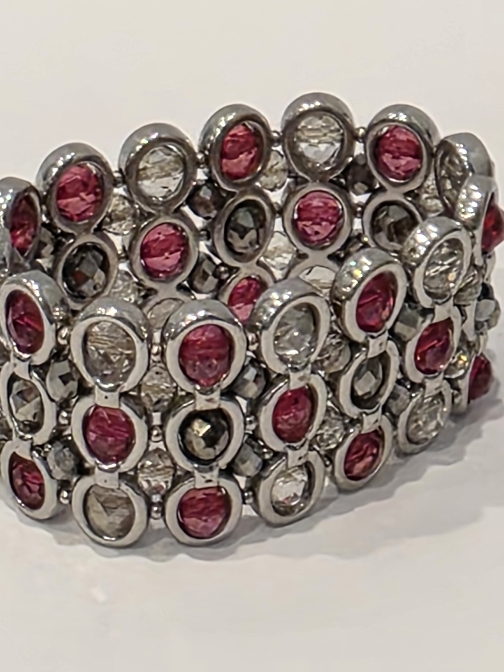 White House Black Market Silver-Tone Pink & Clear Crystal Stretch Bracelet